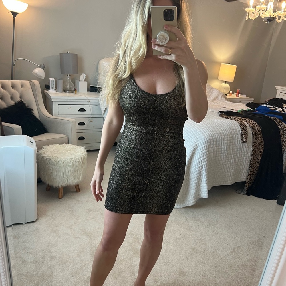Alice and Olivia Black and Gold Bodycon Dress
